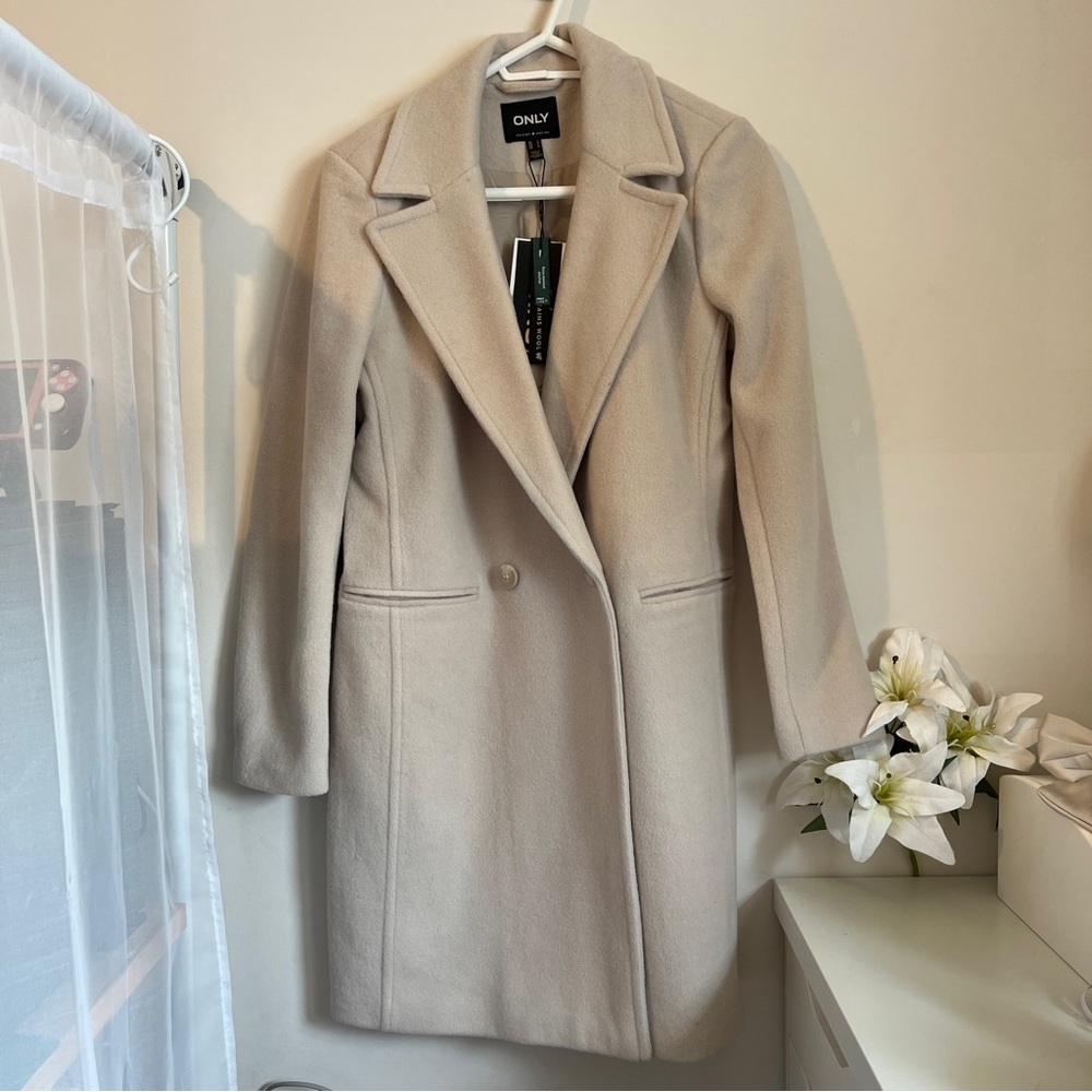 Only Double Breasted Cream Wool Coat